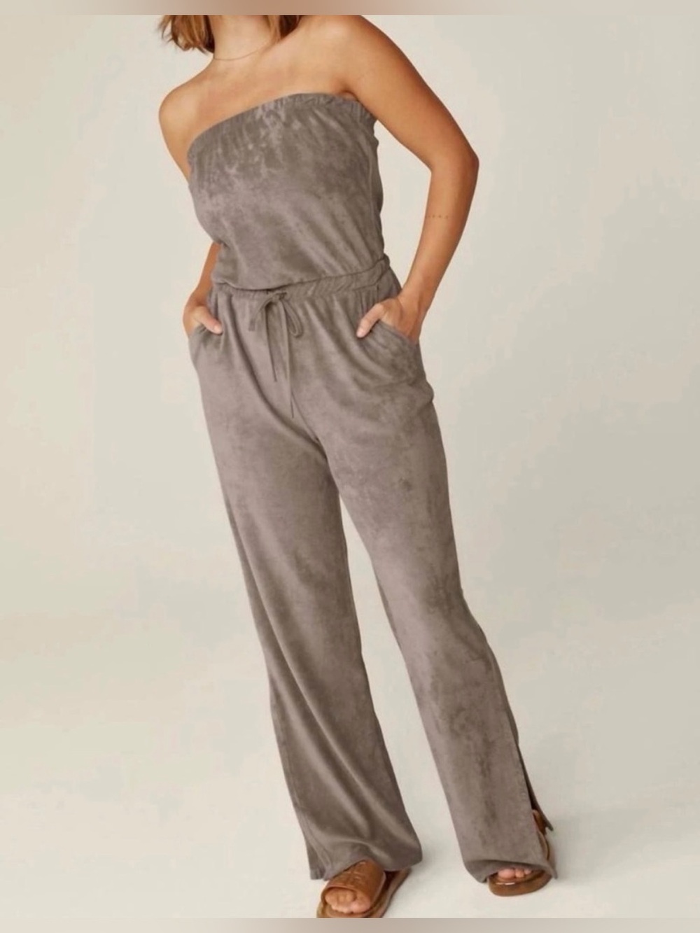 Beyond Yoga Tropez Wide-Leg Jumpsuit, Taupe, size xSmall